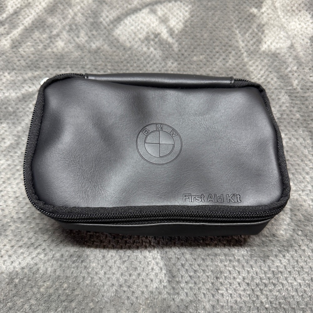 BMW First Aid Kit Pouch Black Faux Leather Zippered Emergency Storage Bag
